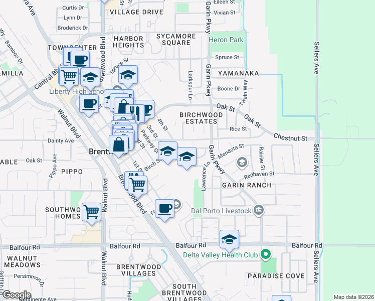 map of restaurants, bars, coffee shops, grocery stores, and more near 418 Black Rock Street in Brentwood
