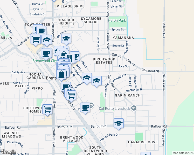 map of restaurants, bars, coffee shops, grocery stores, and more near 418 Black Rock Street in Brentwood