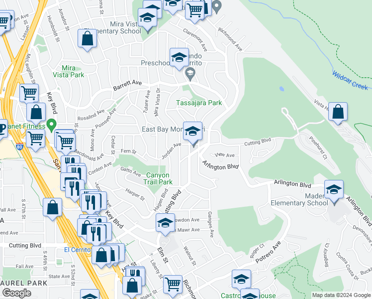map of restaurants, bars, coffee shops, grocery stores, and more near 2267 Alva Avenue in El Cerrito