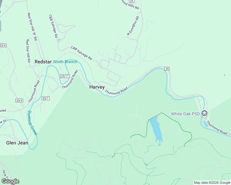 map of restaurants, bars, coffee shops, grocery stores, and more near 1491 Thurmond Road in Oak Hill