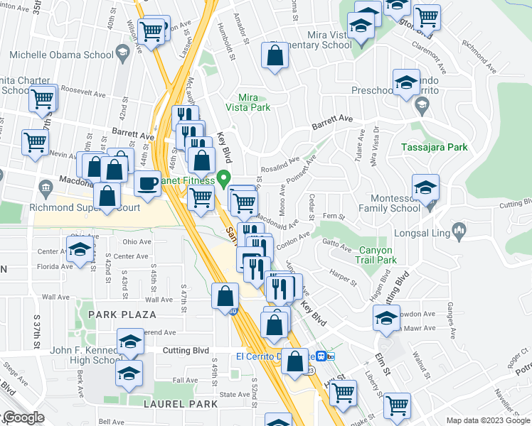 map of restaurants, bars, coffee shops, grocery stores, and more near 323 Humboldt Street in Richmond