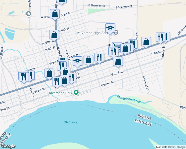 map of restaurants, bars, coffee shops, grocery stores, and more near 418 East 3rd Street in Mount Vernon