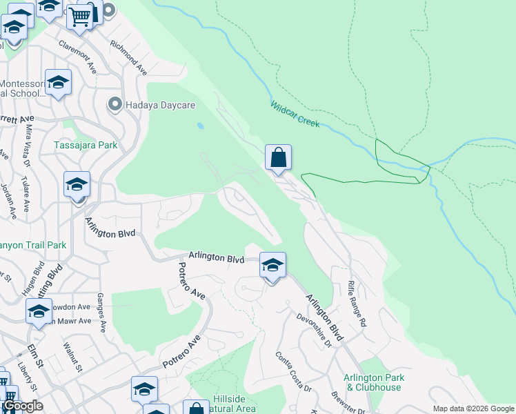 map of restaurants, bars, coffee shops, grocery stores, and more near 2126 Pinehurst Court in El Cerrito