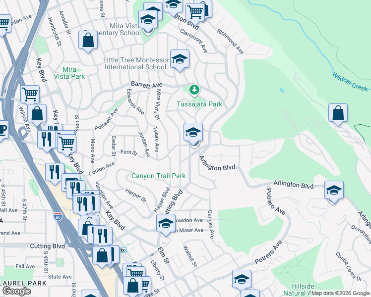map of restaurants, bars, coffee shops, grocery stores, and more near 2267 Alva Avenue in El Cerrito