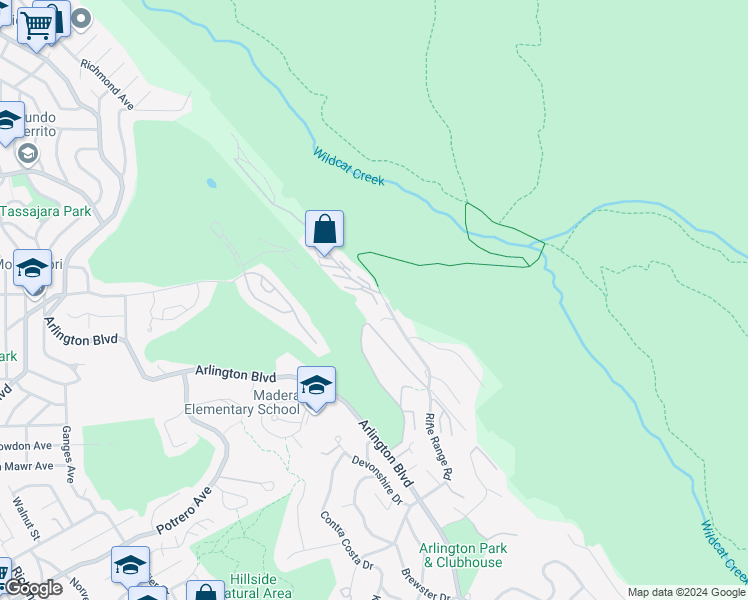 map of restaurants, bars, coffee shops, grocery stores, and more near 107 Vista Heights Road in El Cerrito