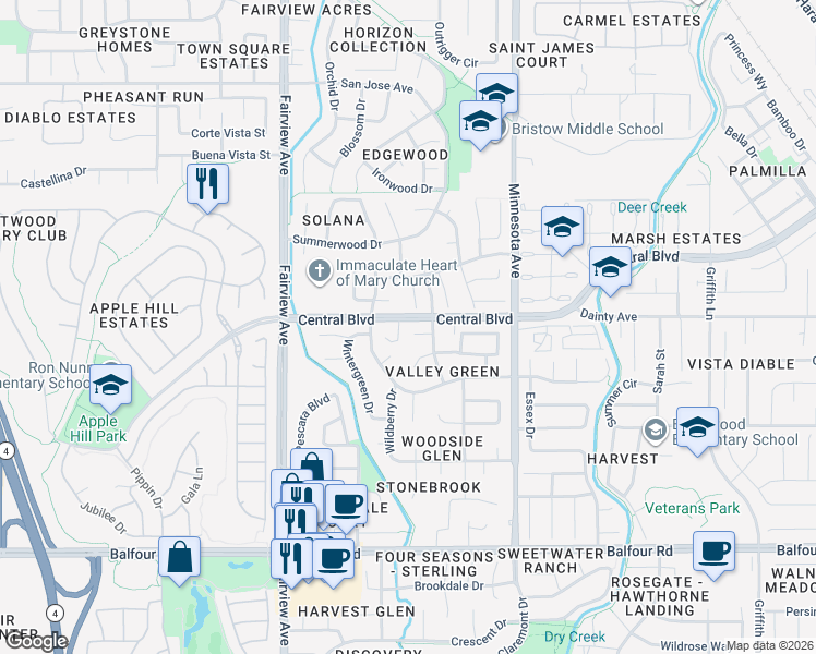 map of restaurants, bars, coffee shops, grocery stores, and more near 19 Lisa Court in Brentwood