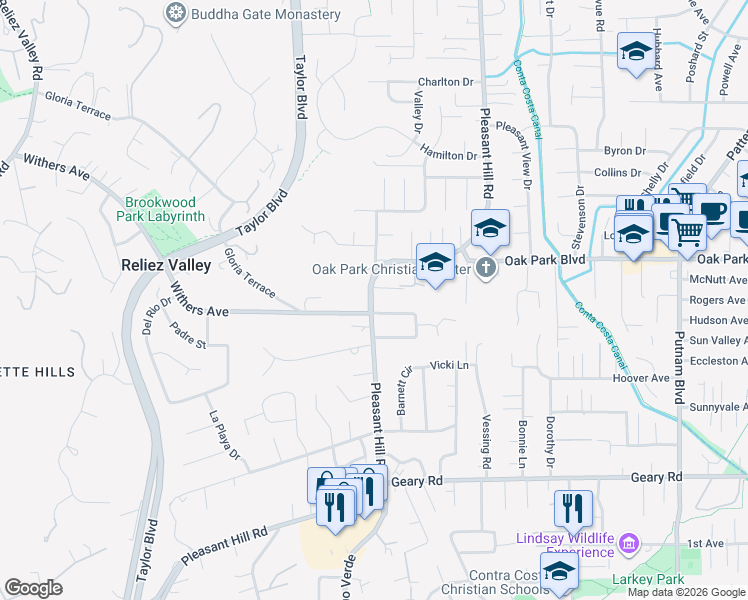 map of restaurants, bars, coffee shops, grocery stores, and more near 1770 Pleasant Hill Road in Pleasant Hill