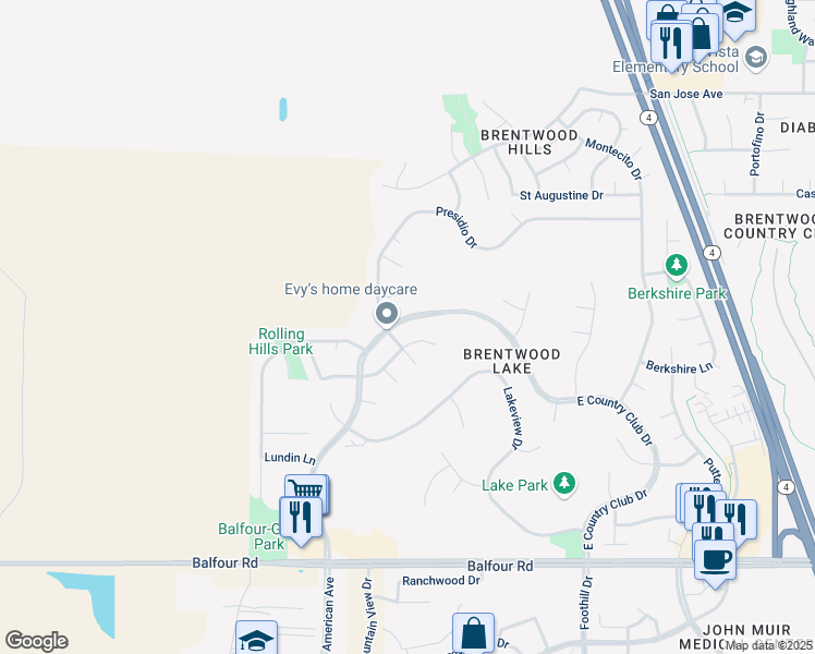 map of restaurants, bars, coffee shops, grocery stores, and more near 229 West Country Club Drive in Brentwood
