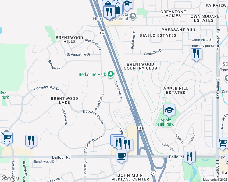 map of restaurants, bars, coffee shops, grocery stores, and more near 502 Doral Court in Brentwood