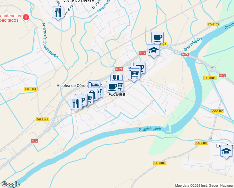 map of restaurants, bars, coffee shops, grocery stores, and more near in Alcolea