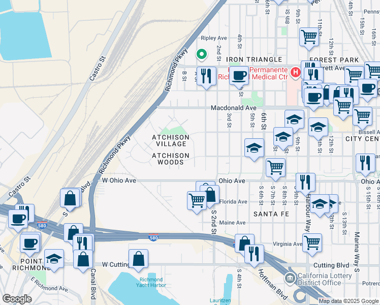 map of restaurants, bars, coffee shops, grocery stores, and more near 121 Collins Street in Richmond