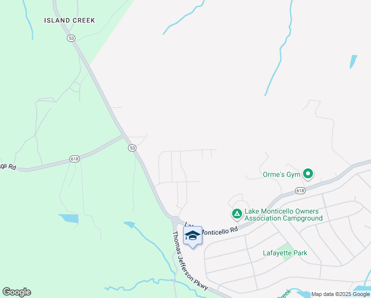 map of restaurants, bars, coffee shops, grocery stores, and more near 241 Horse Path Drive in Lake Monticello