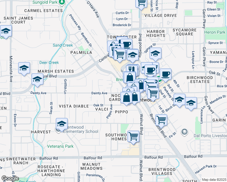 map of restaurants, bars, coffee shops, grocery stores, and more near 953 Villa Terrace in Brentwood