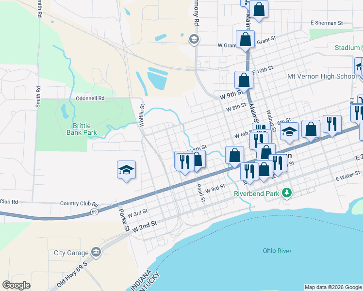 map of restaurants, bars, coffee shops, grocery stores, and more near 637 Pearl Street in Mount Vernon