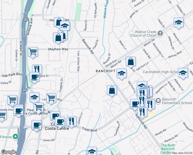 map of restaurants, bars, coffee shops, grocery stores, and more near 1166 Briarwood Way in Walnut Creek