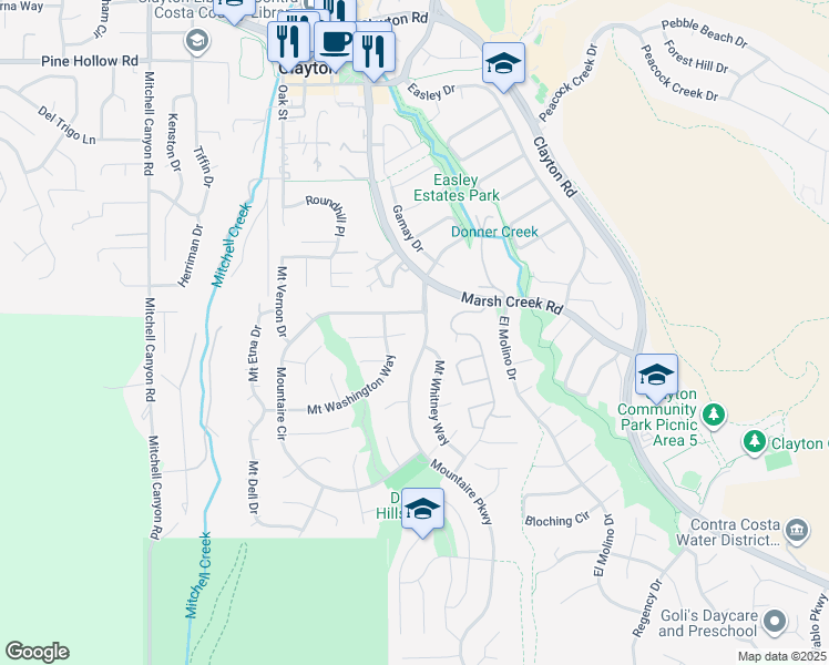 map of restaurants, bars, coffee shops, grocery stores, and more near 41 Mount Shasta Place in Clayton