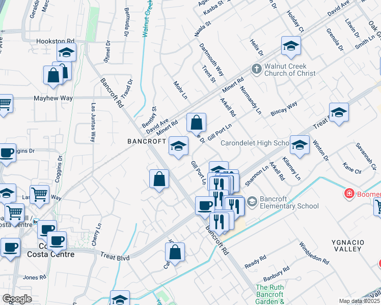 map of restaurants, bars, coffee shops, grocery stores, and more near 1806 Gill Port Court in Walnut Creek