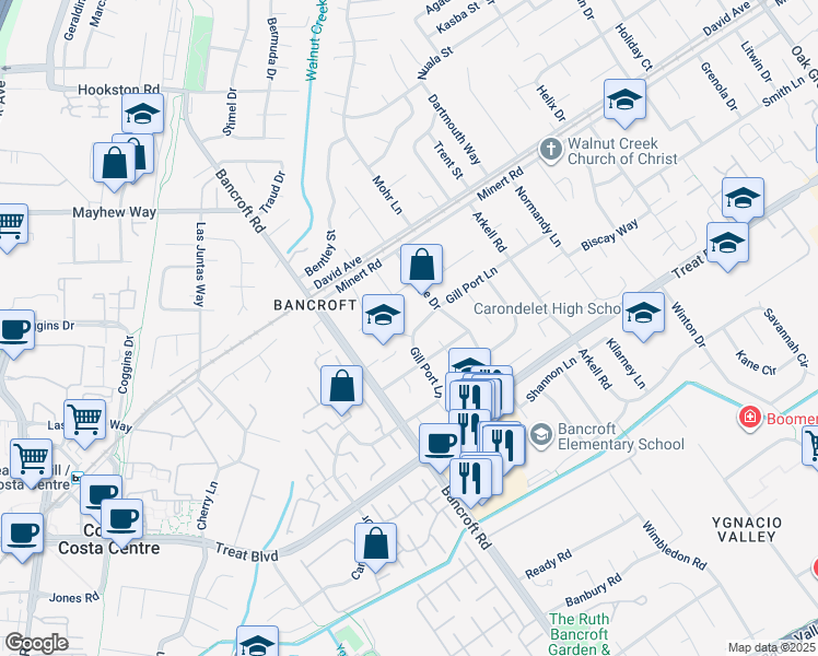 map of restaurants, bars, coffee shops, grocery stores, and more near 1806 Gill Port Court in Walnut Creek