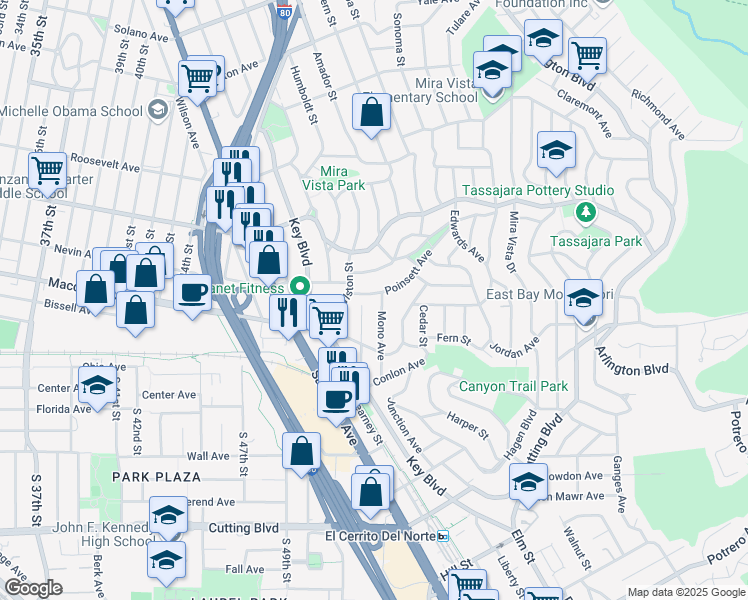 map of restaurants, bars, coffee shops, grocery stores, and more near 5330 Poinsett Avenue in El Cerrito