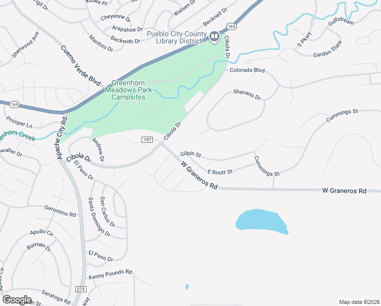 map of restaurants, bars, coffee shops, grocery stores, and more near 5023 Gilpin Street in Pueblo