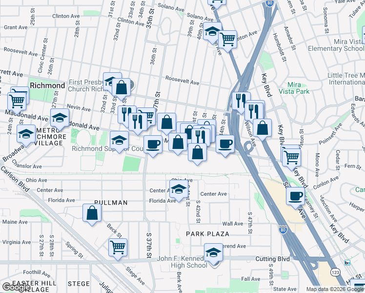 map of restaurants, bars, coffee shops, grocery stores, and more near 4010 Macdonald Avenue in Richmond