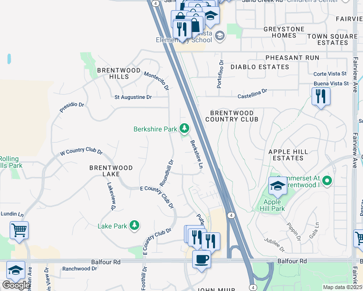 map of restaurants, bars, coffee shops, grocery stores, and more near 860 Lindrick Court in Brentwood