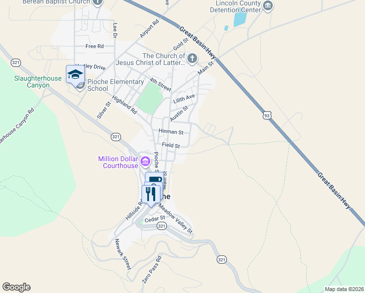 map of restaurants, bars, coffee shops, grocery stores, and more near Field Street in Pioche
