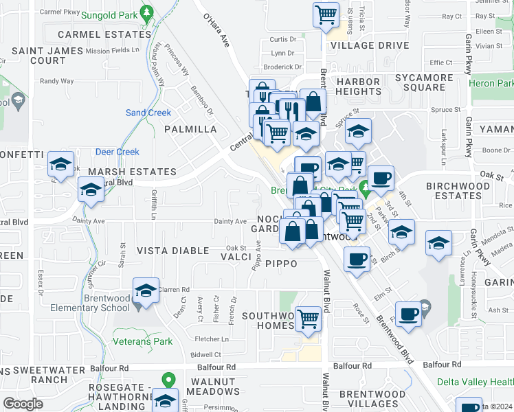 map of restaurants, bars, coffee shops, grocery stores, and more near 831 Villa Terrace in Brentwood