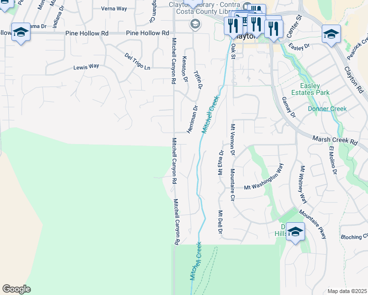 map of restaurants, bars, coffee shops, grocery stores, and more near 10 Widmar Court in Clayton