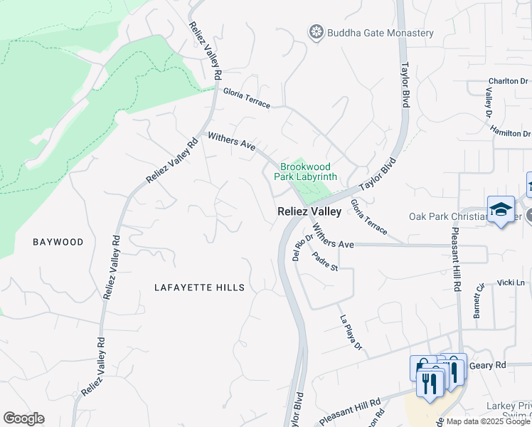 map of restaurants, bars, coffee shops, grocery stores, and more near 3228 Elvia Street in Lafayette