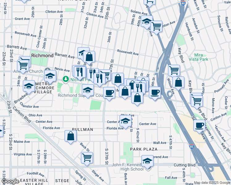 map of restaurants, bars, coffee shops, grocery stores, and more near 3838 Macdonald Avenue in Richmond