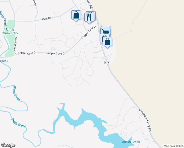 map of restaurants, bars, coffee shops, grocery stores, and more near 399 Copper Crest Drive in Copperopolis