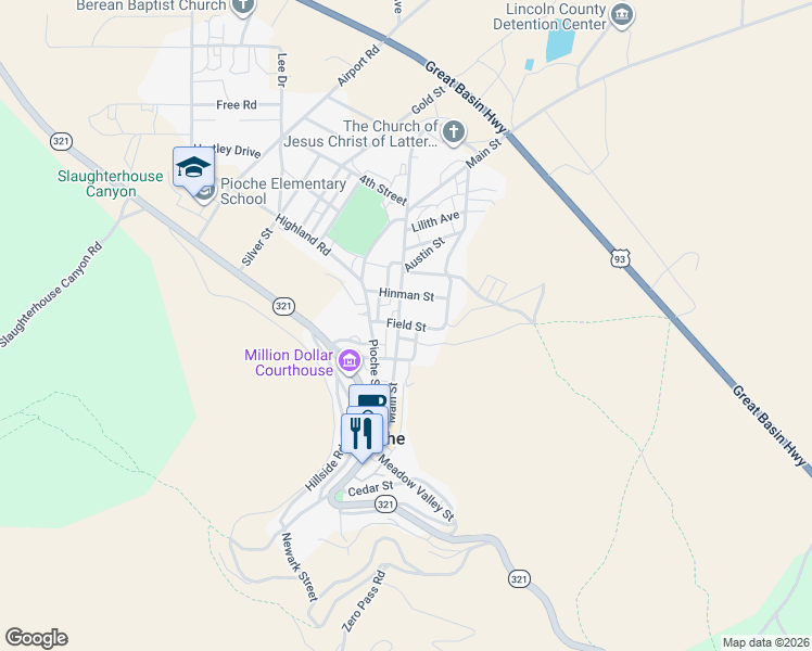 map of restaurants, bars, coffee shops, grocery stores, and more near Field Street in Pioche