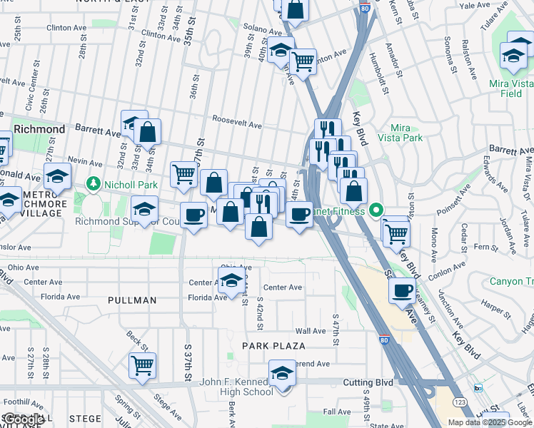 map of restaurants, bars, coffee shops, grocery stores, and more near 4201 Macdonald Avenue in Richmond