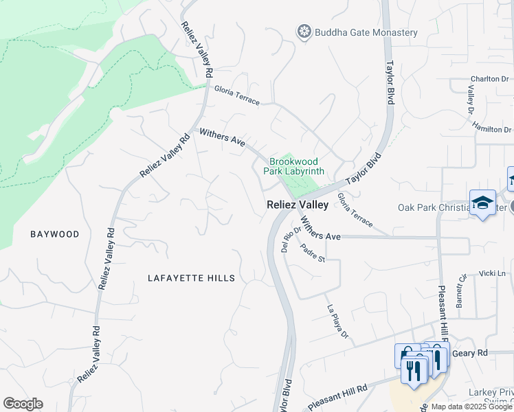 map of restaurants, bars, coffee shops, grocery stores, and more near 3228 Elvia Street in Lafayette
