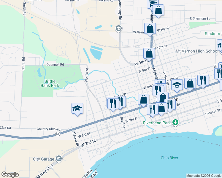 map of restaurants, bars, coffee shops, grocery stores, and more near 637 Pearl Street in Mount Vernon