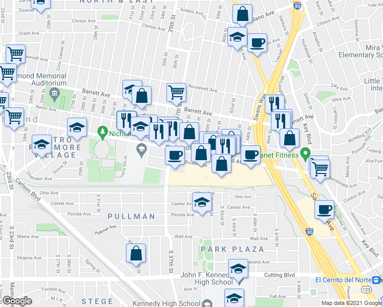 map of restaurants, bars, coffee shops, grocery stores, and more near 3838 Macdonald Ave in Richmond