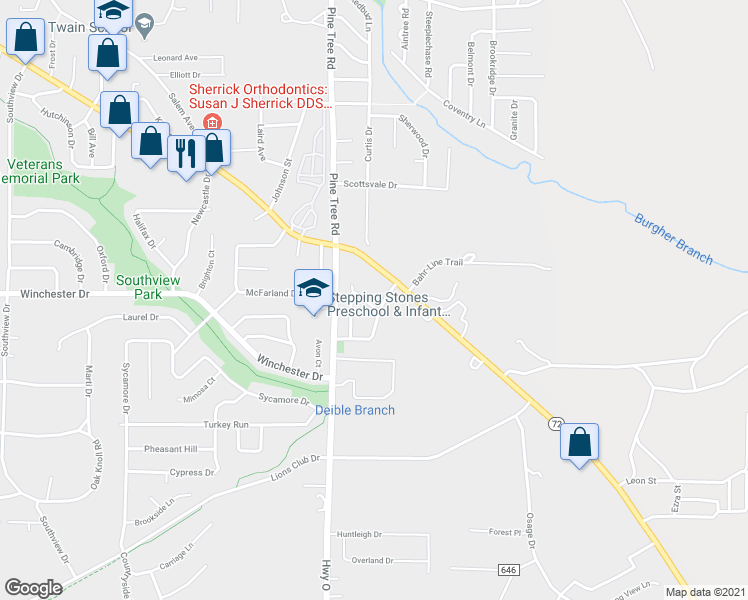 map of restaurants, bars, coffee shops, grocery stores, and more near 686 Donald Drive in Rolla