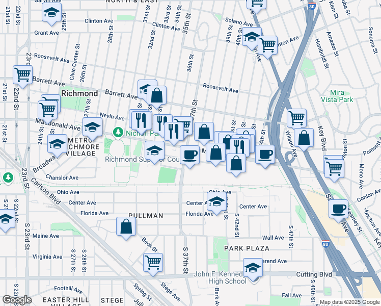 map of restaurants, bars, coffee shops, grocery stores, and more near 3700 Macdonald Avenue in Richmond