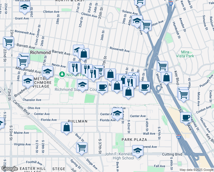 map of restaurants, bars, coffee shops, grocery stores, and more near 3700 Macdonald Avenue in Richmond