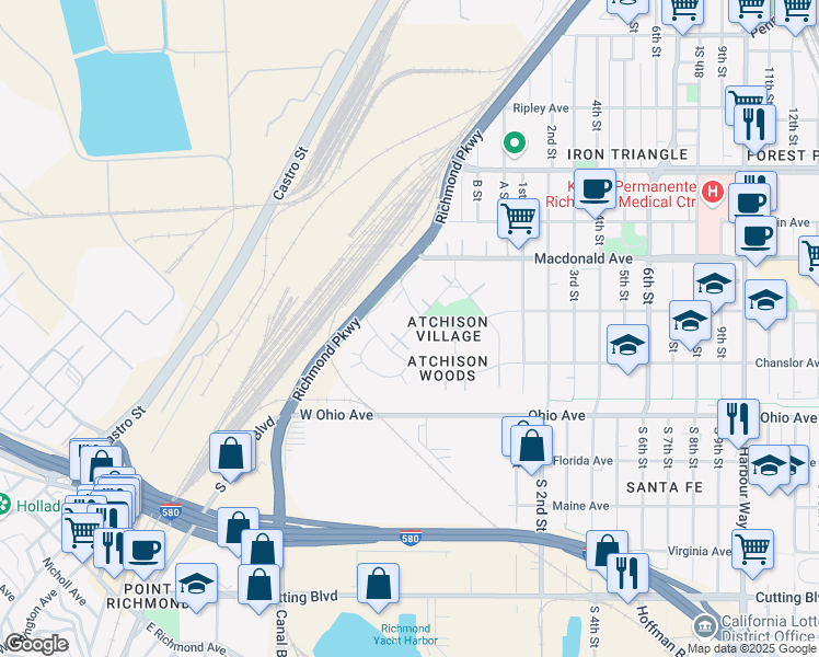 map of restaurants, bars, coffee shops, grocery stores, and more near 121 Collins Street in Richmond