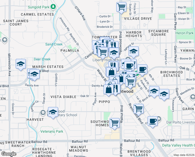map of restaurants, bars, coffee shops, grocery stores, and more near 923 Villa Terrace in Brentwood