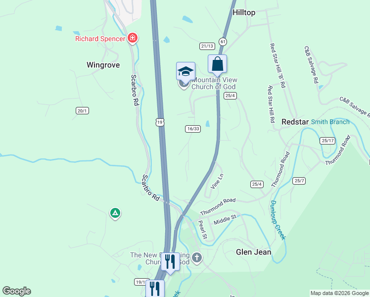 map of restaurants, bars, coffee shops, grocery stores, and more near 352 Saddleshop Road in Scarbro