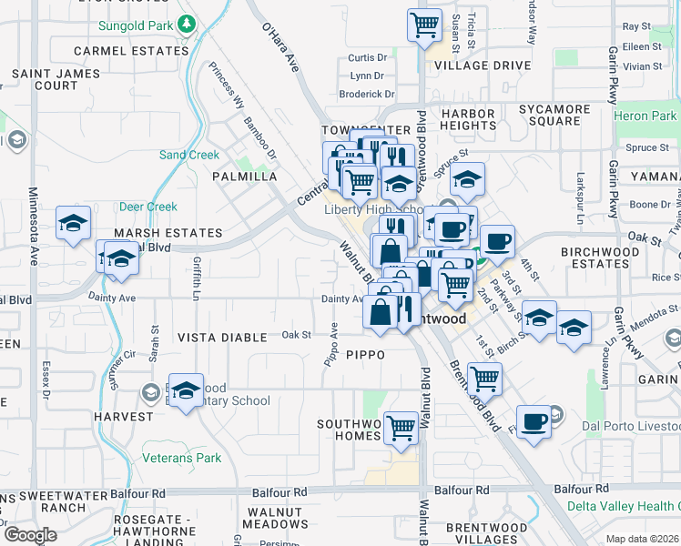 map of restaurants, bars, coffee shops, grocery stores, and more near 923 Villa Terrace in Brentwood