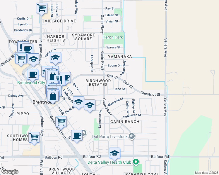 map of restaurants, bars, coffee shops, grocery stores, and more near 516 Montana Street in Brentwood