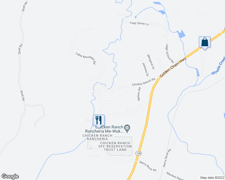 map of restaurants, bars, coffee shops, grocery stores, and more near 17141 Table Mountain Road in Jamestown