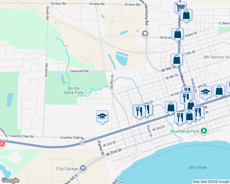 map of restaurants, bars, coffee shops, grocery stores, and more near 813-815 West 8th Street in Mount Vernon