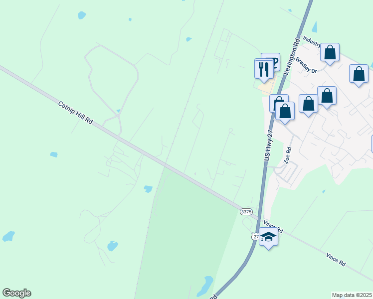 map of restaurants, bars, coffee shops, grocery stores, and more near 3031 Catnip Hill Road in Nicholasville