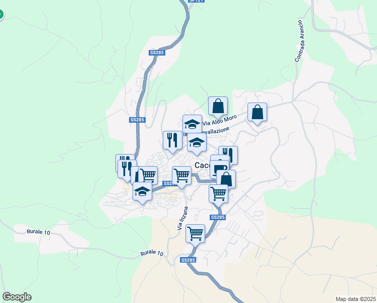 map of restaurants, bars, coffee shops, grocery stores, and more near Via Michele Amari in Caccamo