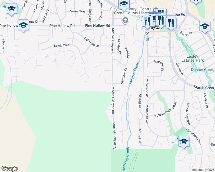 map of restaurants, bars, coffee shops, grocery stores, and more near 9 Herriman Court in Clayton